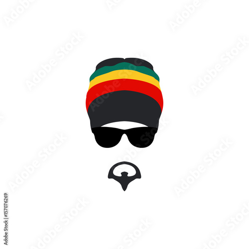 Man wearing rastafarian hat icon in flat style. 