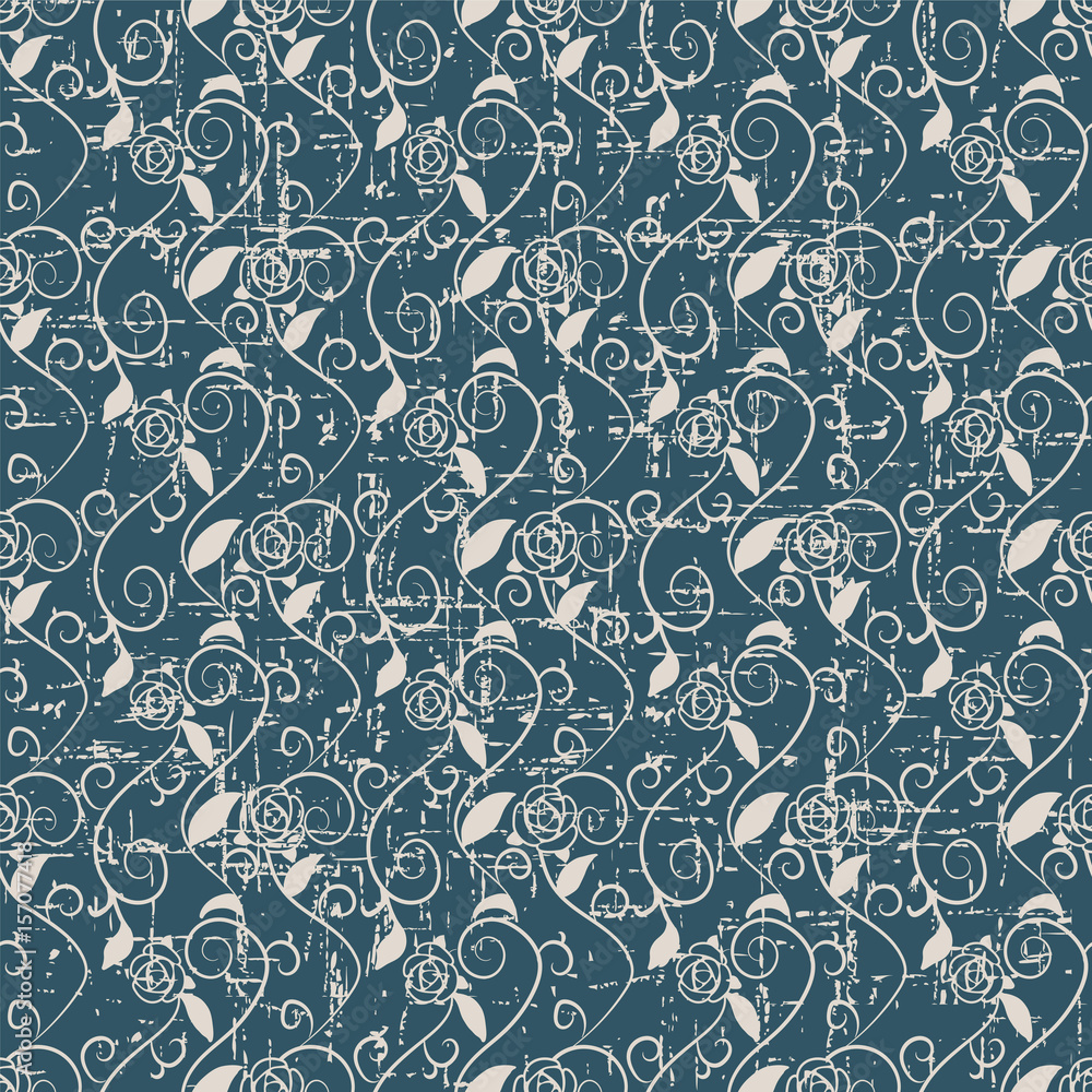 Seamless retro worn out background spiral leaf vine rose flower Seamless retro worn out background spiral leaf vine rose flower