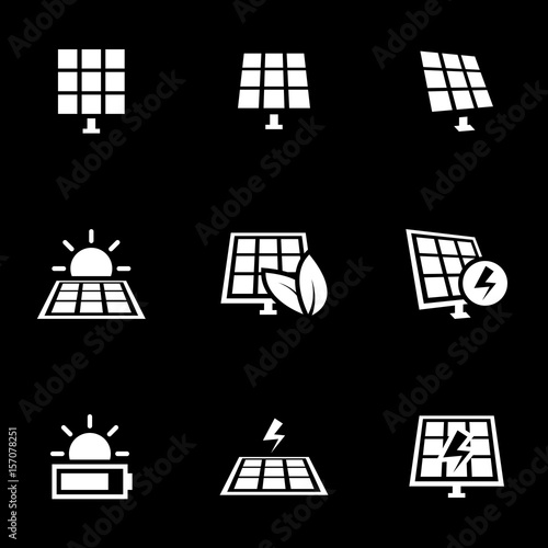 Icons for theme solar panels, vector, icon, set. Black background