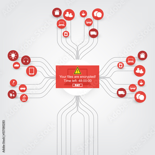 Vulnerability, Locked Devices, Encrypted Files, Lost Documents, Ransomware Attack - Failed, Vulnerable Network Threat Protection - IT Security, Corporate Networking Concept Design, Vector illustration