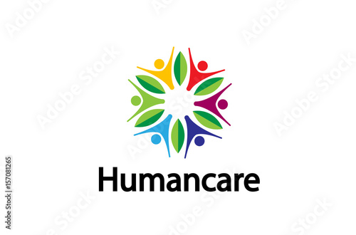 Colorful People Group Leaves Team Logo Design Illustration