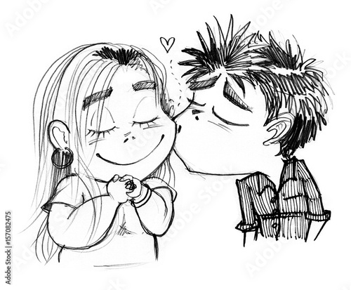 Line Drawing Couple Kissing, Couple Drawing, Kissing Drawing, Couple Sketch  PNG and Vector with Transparent Background for Free Download