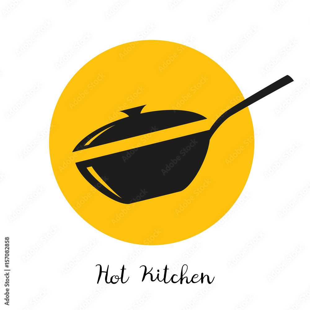 Vecteur Stock Wok frying pan icon on yellow background. | Adobe Stock