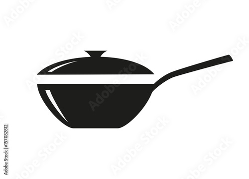 Wok frying pan icon on white background.