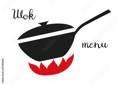 Wok frying pan icon on white background.
