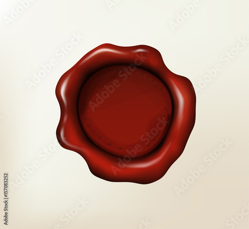 Realistic vector red wax seal. Ancient stamp on letter.