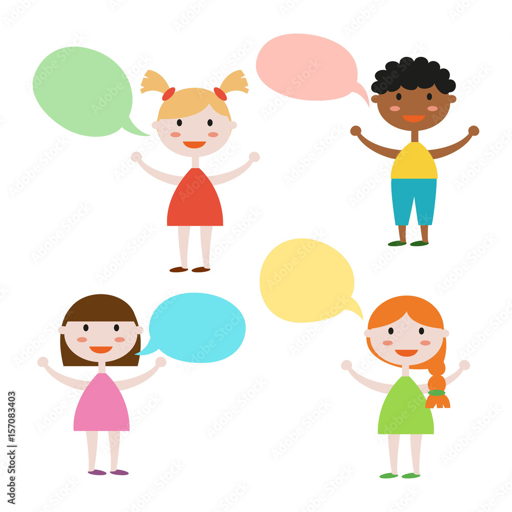 Cute set of kids with speech bubbles on white background. Cute set of kids with speech bubbles on white background.