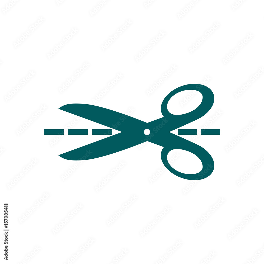 Scissors with-cut lines icon. Badge place of cutting. Scissors with-cut lines icon. Badge place of cutting.