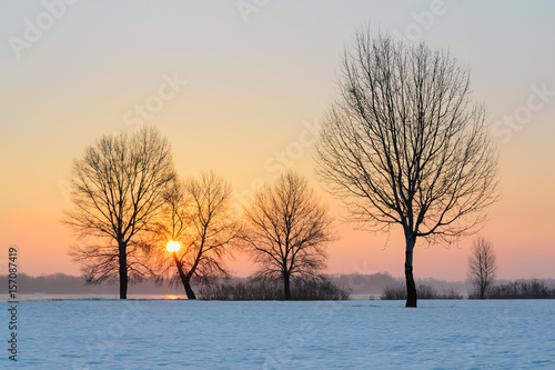 Beautiful winter landscape with frozen river I © roman_kharlamov