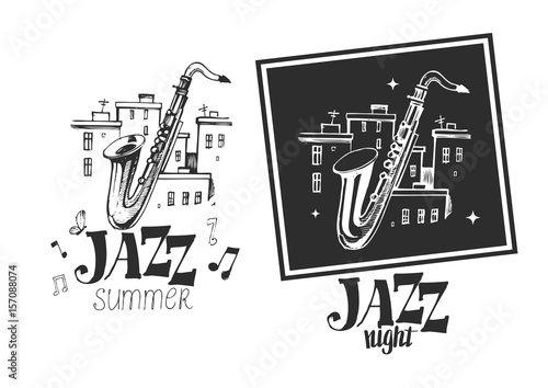 Jazz emblem with a saxophone