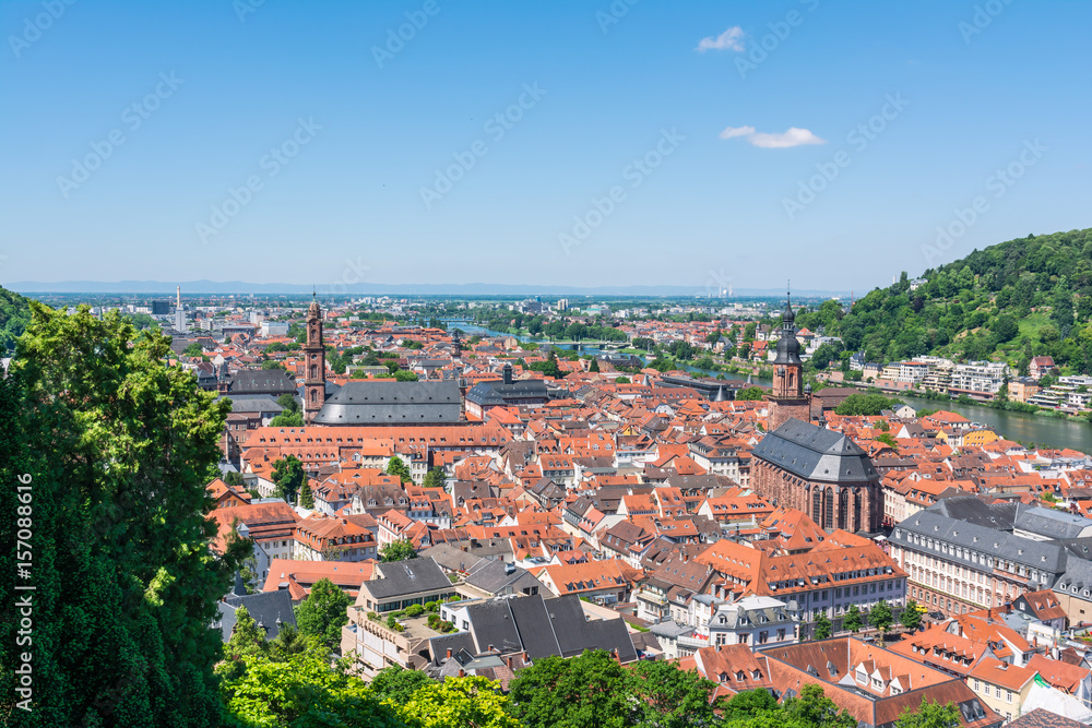 Heidelberg Hills Green Landscape Heiliggeistkirche German Destination Travel Summer Blue Sky Day