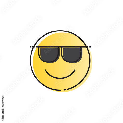 Yellow Smiling Cartoon Face Wear Sunglasses Positive People Emotion Icon Vector Illustration