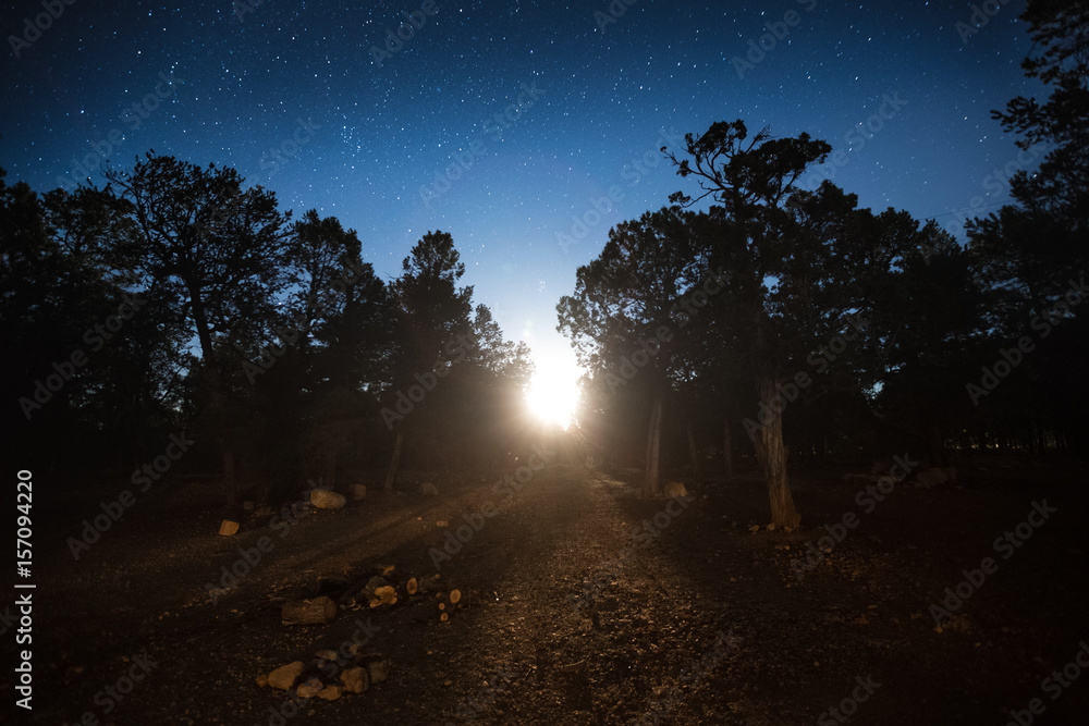 Fototapeta premium Moon rises in the park, stones on the foreground