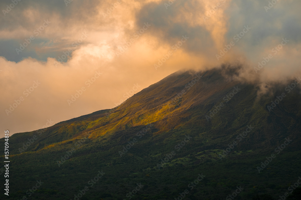 Slope of the active volcano of Arenal during sunset. Costa Rica