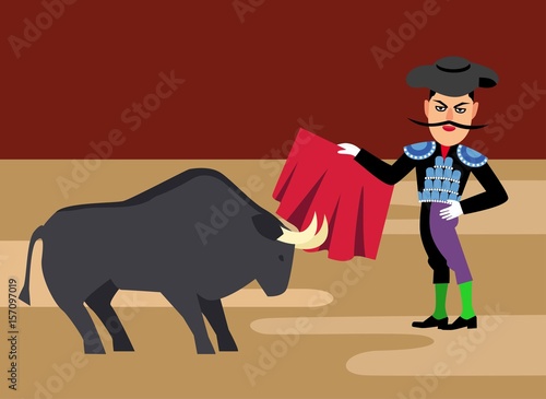 spanish matador cartoon clipart. Bullfighting vector illustration. Toreador man in red cape. Traditional spainish corrida. 