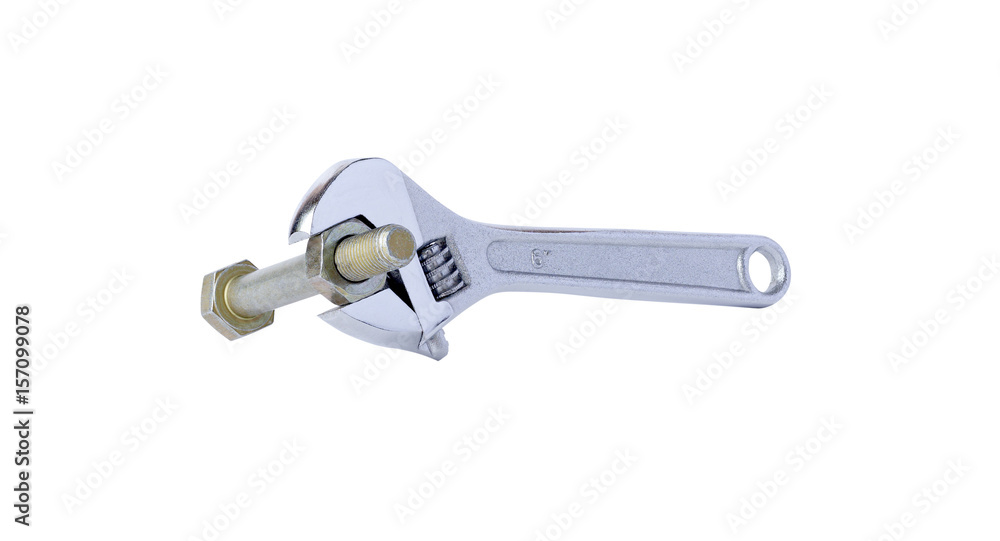 Spanner, bolt and nut on white background Spanner, bolt and nut on white background