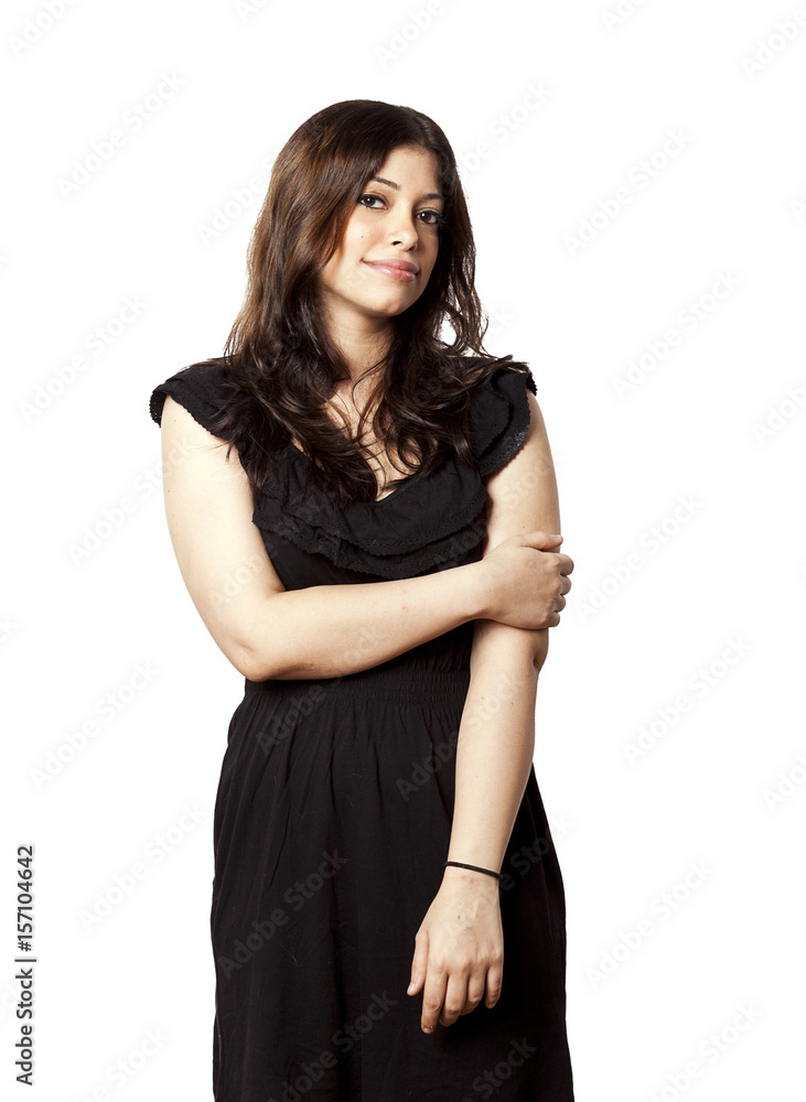 Isolated Timid Smiling Woman Isolated Timid Smiling Woman