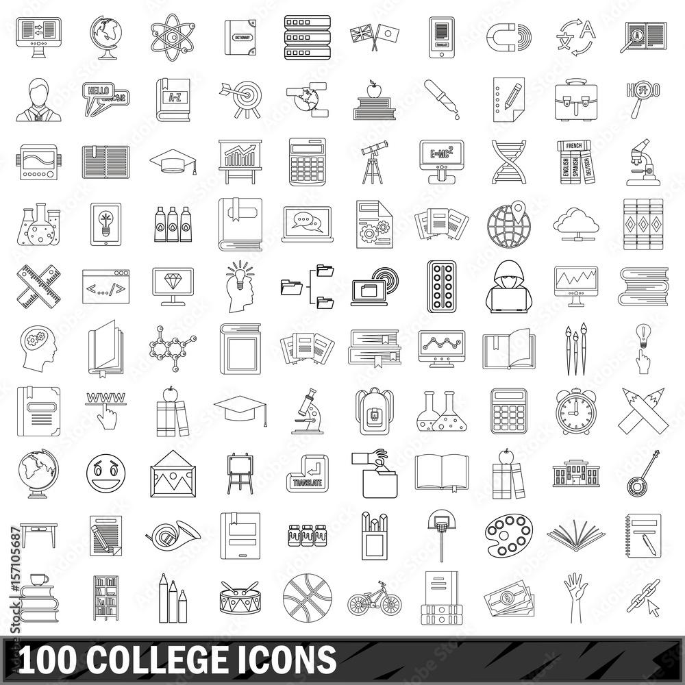 Obraz premium 100 college icons set, outline style