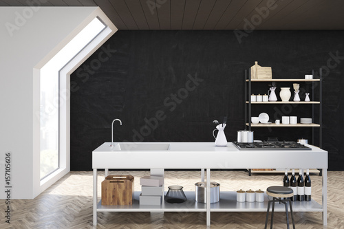 Black kitchen interior, toned
