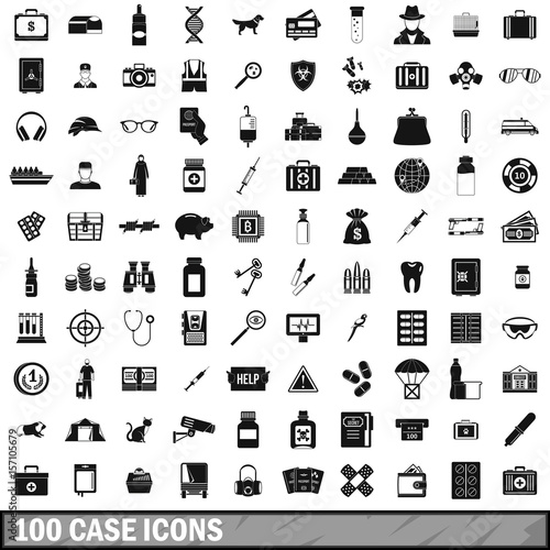 100 case icons set, simple style 