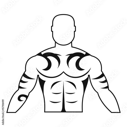 Muscular man with tattoo icon simple