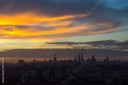 Silhouette of downtown Kuala Lumpur during majestic sunset 
