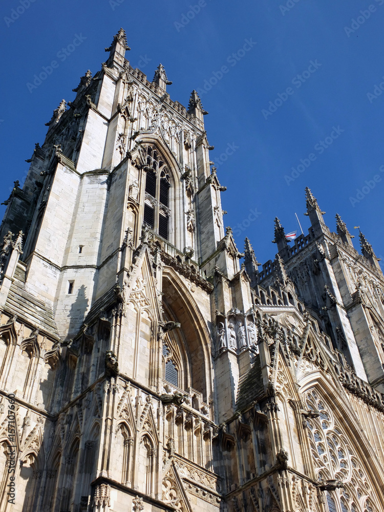 york minster with towers and blue sky