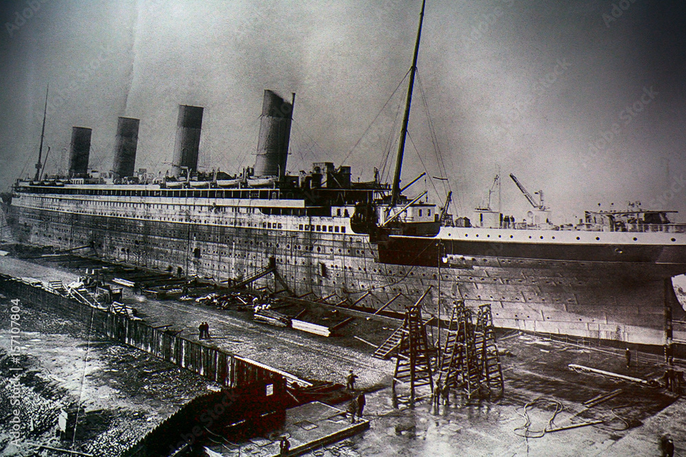 Titanic on an old photo, Belfast, Northern Ireland Stock Photo | Adobe Stock
