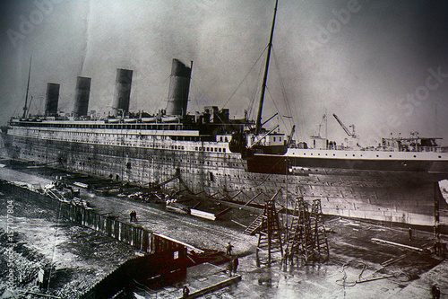 Wallpaper Mural Titanic on an old photo, Belfast, Northern Ireland