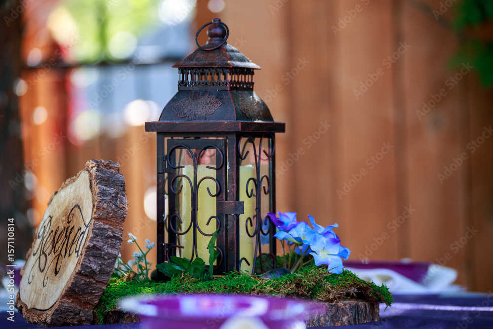 Rustic Wedding Table Lantern Arrangement