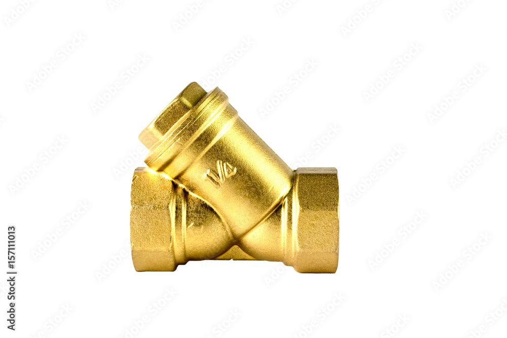 brass three way ball valve,isolated on white background brass three way ball valve,isolated on white background