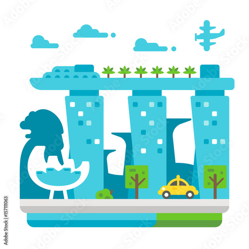 Flat design Singapore landmarks