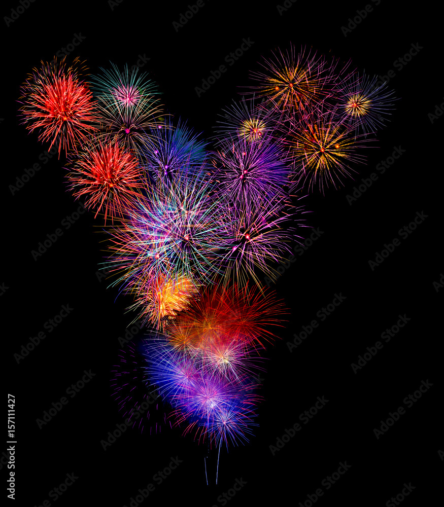 colorful fireworks.alphabet Y-  beautiful colorful firework isolated display for special  celebration on black isolated background