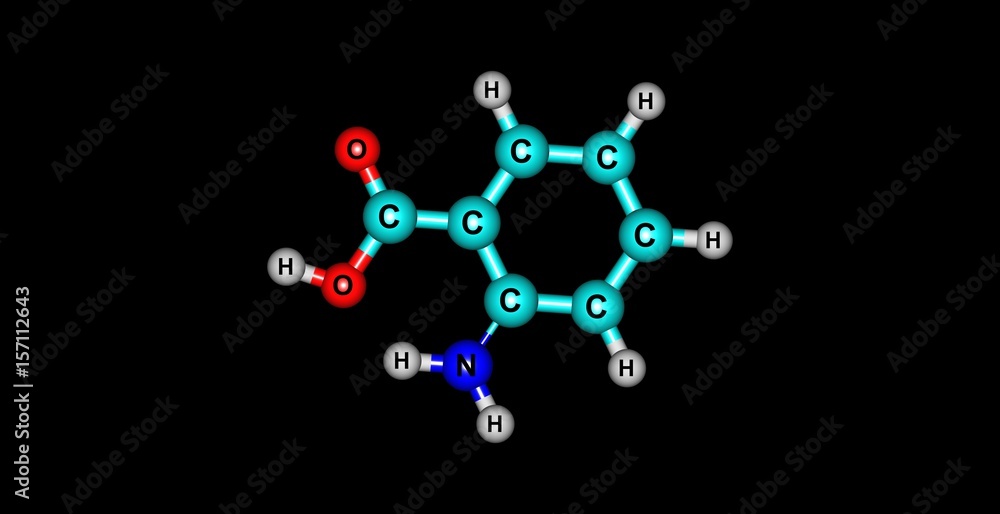 Anthranilic acid molecular structure isolated on black