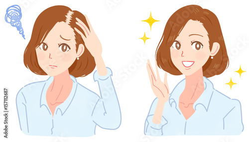 薄毛に悩むミドル女性のイラスト