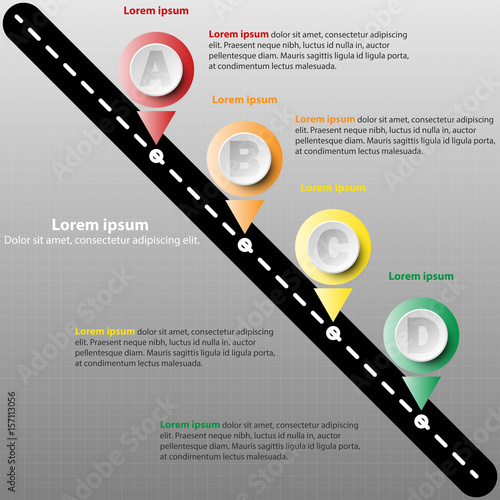 Colorful paper circle mile stone on the road for website presentation cover poster vector design infographic illustration concept