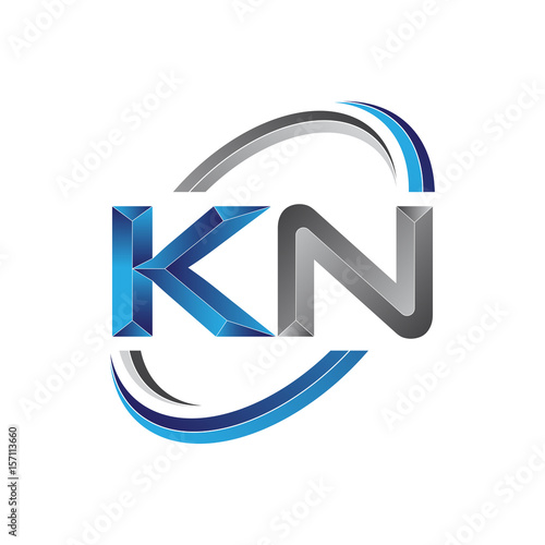 Simple initial letter logo modern swoosh KN