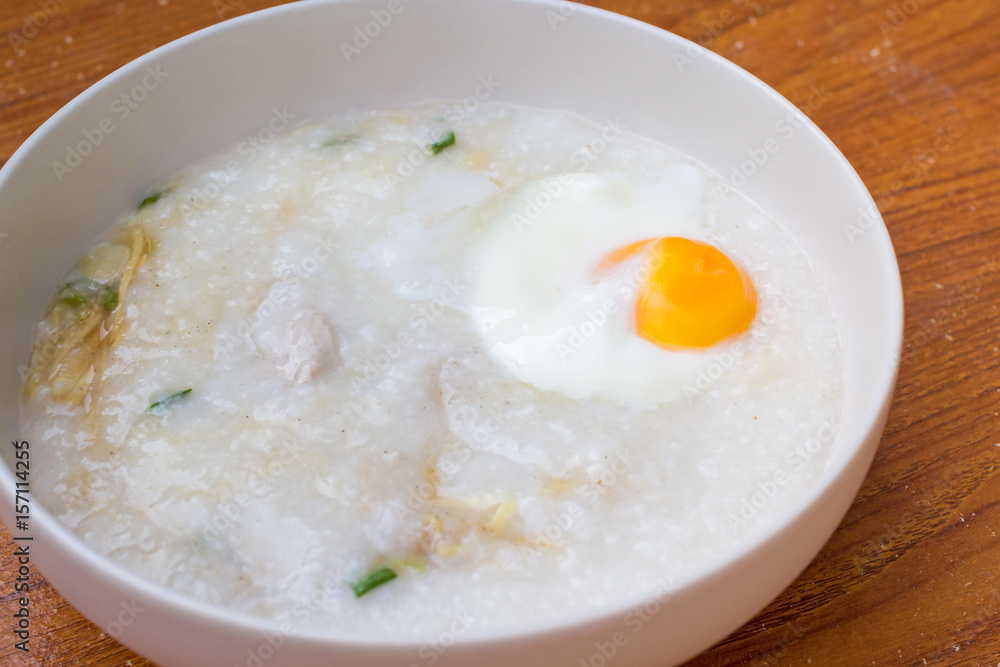 Pain rice porridge with boiled egg for breakfast Pain rice porridge with boiled egg for breakfast