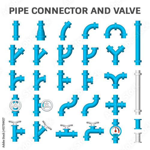 Pipe icon and flange fitting. Include control valve and pressure gauge. For pipeline construction and transportation liquid or gas i.e. oil, natural gas. Also for sewage, plumbing and irrigation.