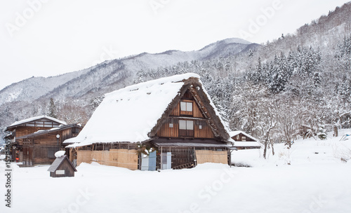 World Heritage Site Shirakawago village with snow in winter © torsakarin