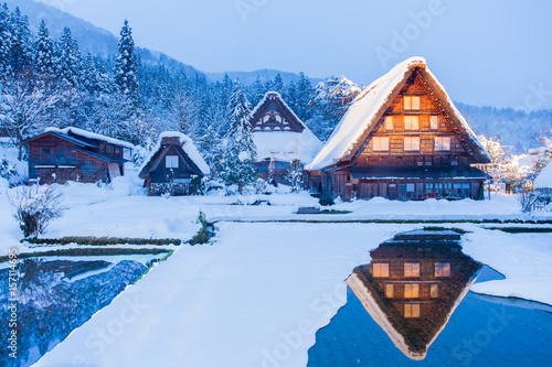 World Heritage Site Shirakawago village and Winter Illumination
