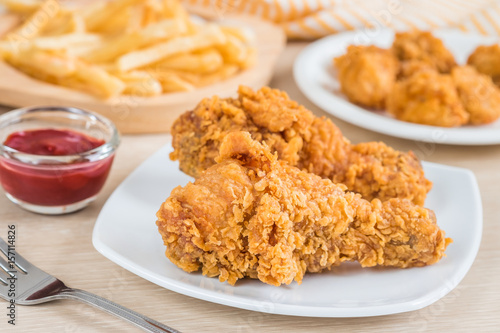 Crispy fried chicken and french fries