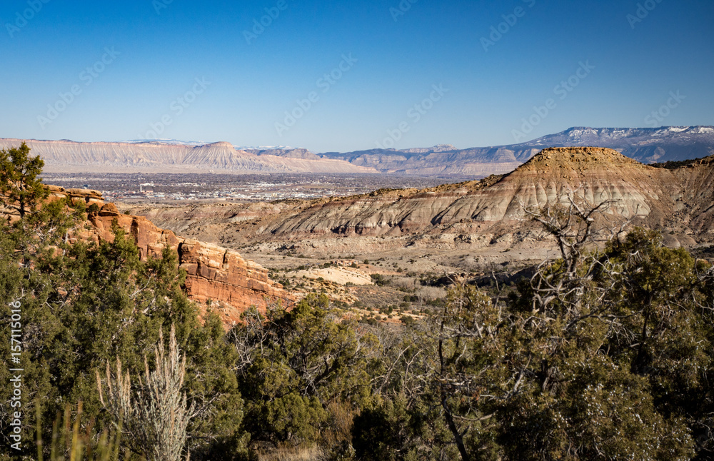 Grand Junction Colorado, Mount Garfield and the Book Cliff Mountains as seen from the Colorado National Monument.