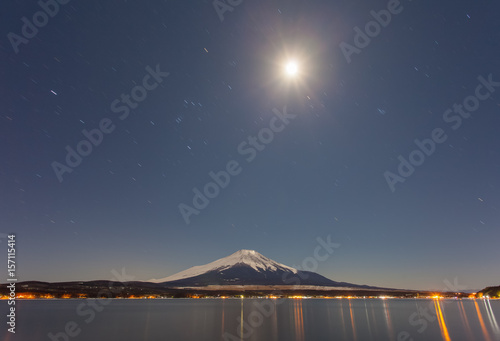 Mount Fuji with moonlight at Lake Yamanakako in winter © torsakarin