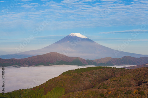 Mt.fuji and sea of mist above lake ashi at Hakone in autumn season morning