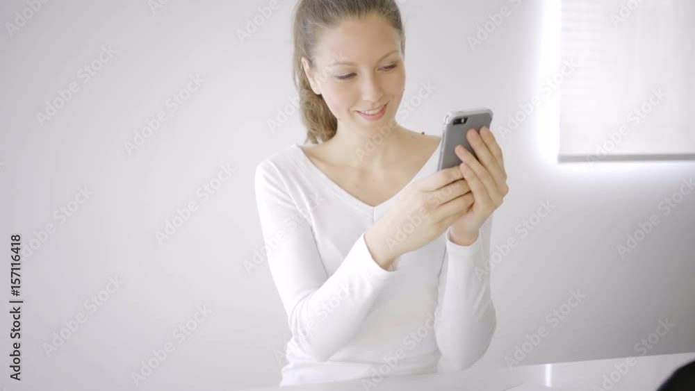 caucasian woman indoor modern house city lifestyle technology caucasian woman indoor modern house city lifestyle technology