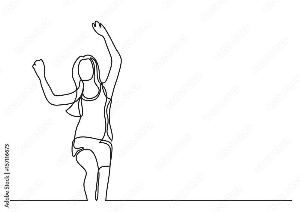 happy dancing woman - continuous line drawing happy dancing woman - continuous line drawing