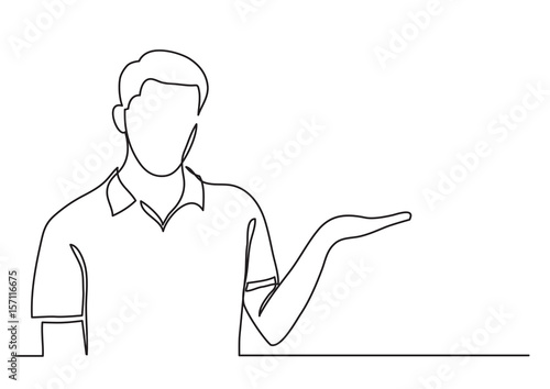 man showing something - single line drawing