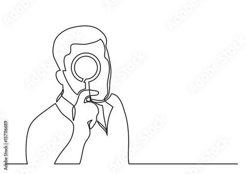 man with magnifying glass - single line drawing