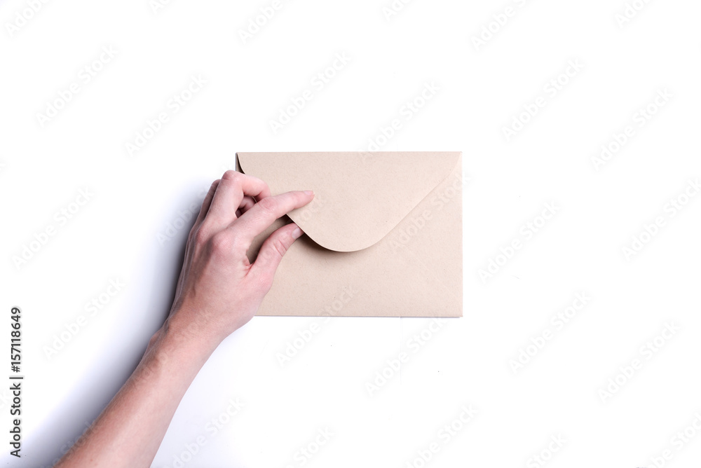 envelope made of kraft paper on a pure white background